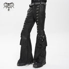 DEVIL FASHION Men's Punk D-ring Buckle Big Pockets Flared Trousers