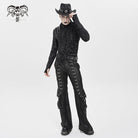 DEVIL FASHION Men's Punk D-ring Buckle Big Pockets Flared Trousers