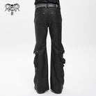 DEVIL FASHION Men's Punk D-ring Buckle Big Pockets Flared Trousers