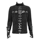 DEVIL FASHION Men's Punk Eyelet Chained Faux Leather Splice Shirt