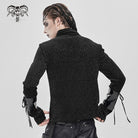 DEVIL FASHION Men's Punk Eyelet Chained Faux Leather Splice Shirt