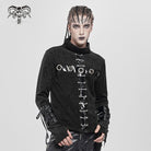 DEVIL FASHION Men's Punk Eyelet Chained Faux Leather Splice Shirt