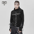 DEVIL FASHION Men's Punk Eyelet Chained Faux Leather Splice Shirt