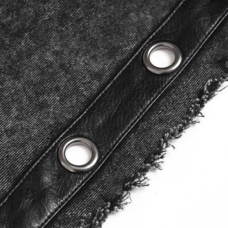 DEVIL FASHION Men's Punk Eyelet Unedged Hooded Vest