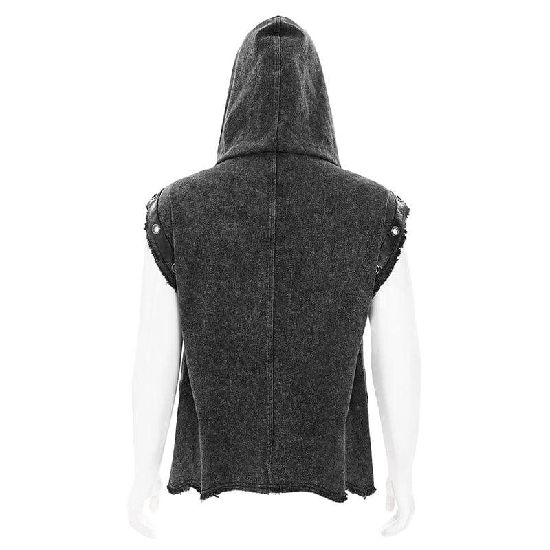 DEVIL FASHION Men's Punk Eyelet Unedged Hooded Vest