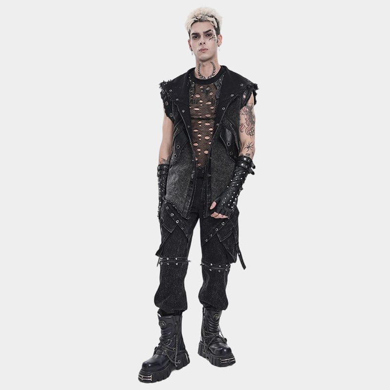 DEVIL FASHION Men's Punk Eyelet Unedged Hooded Vest