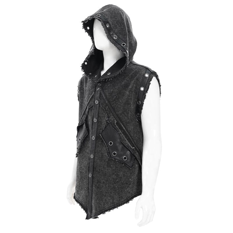 DEVIL FASHION Men's Punk Eyelet Unedged Hooded Vest