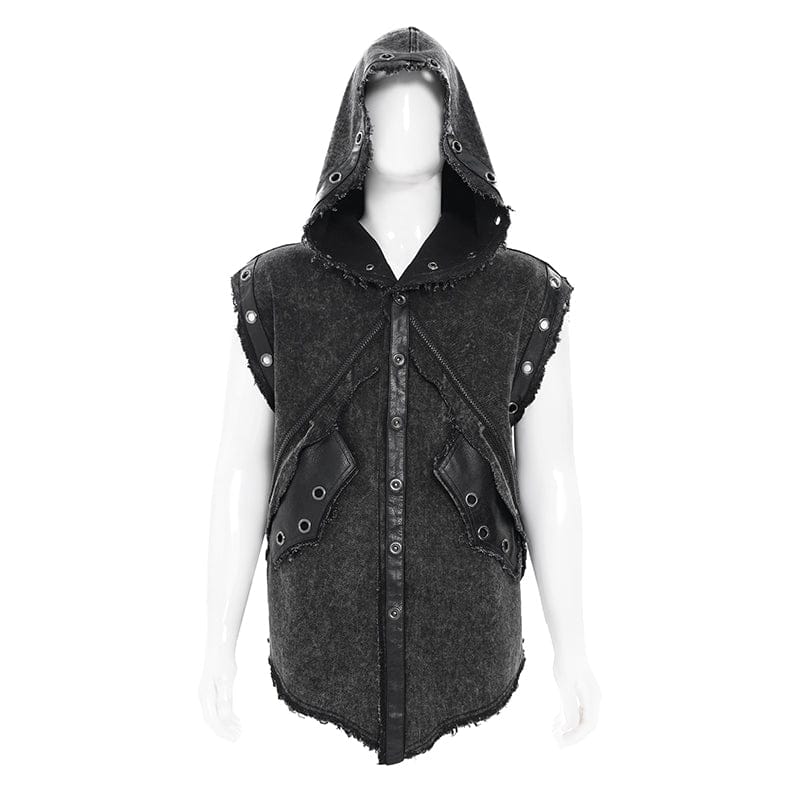 DEVIL FASHION Men's Punk Eyelet Unedged Hooded Vest