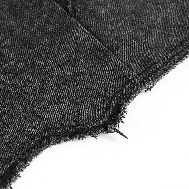 DEVIL FASHION Men's Punk Eyelet Unedged Hooded Vest