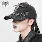 DEVIL FASHION Men's Punk Goat Skull Studded Chained Hat
