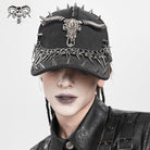 DEVIL FASHION Men's Punk Goat Skull Studded Chained Hat