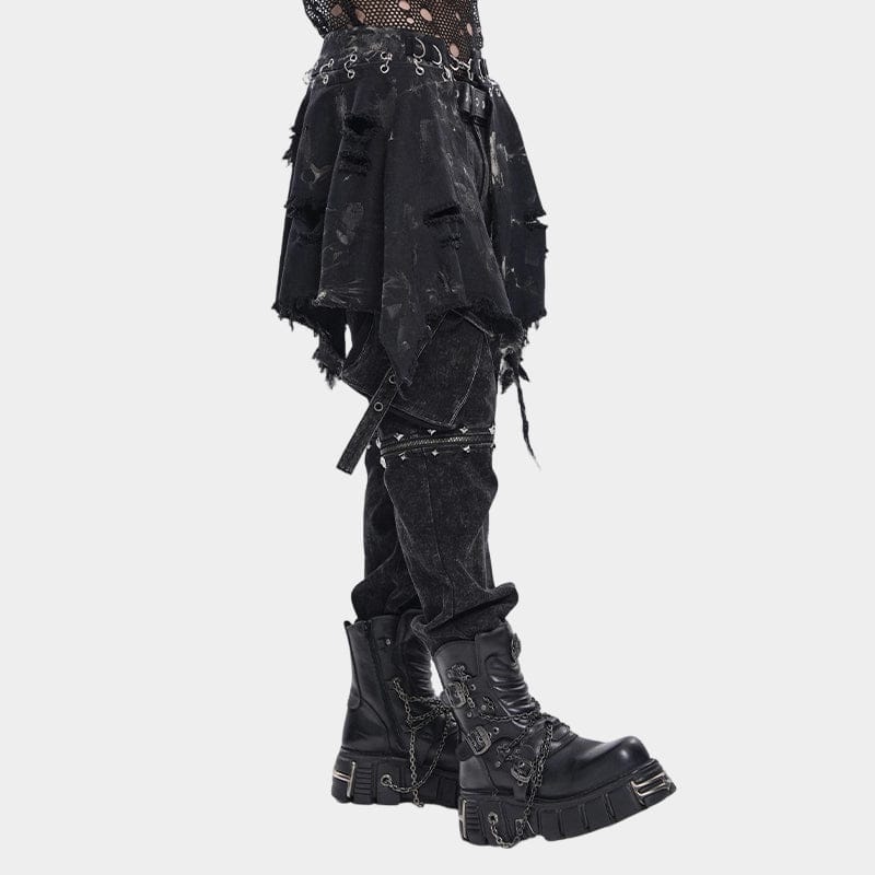 DEVIL FASHION Men's Punk Irregular Ripped Unedged Skirt