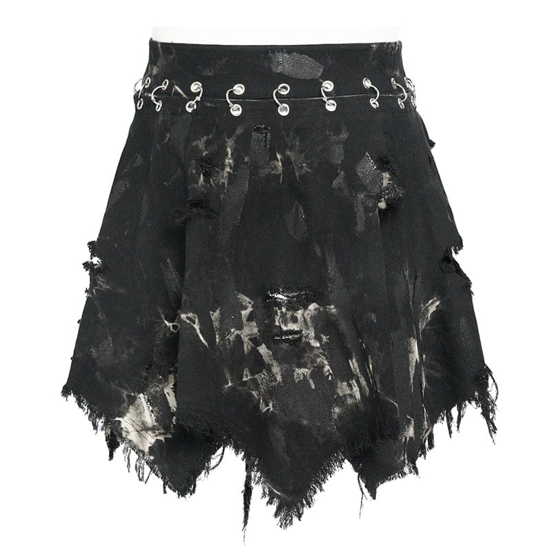 DEVIL FASHION Men's Punk Irregular Ripped Unedged Skirt