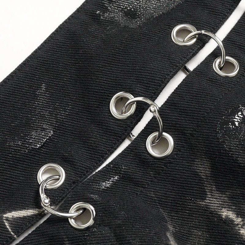 DEVIL FASHION Men's Punk Irregular Ripped Unedged Skirt