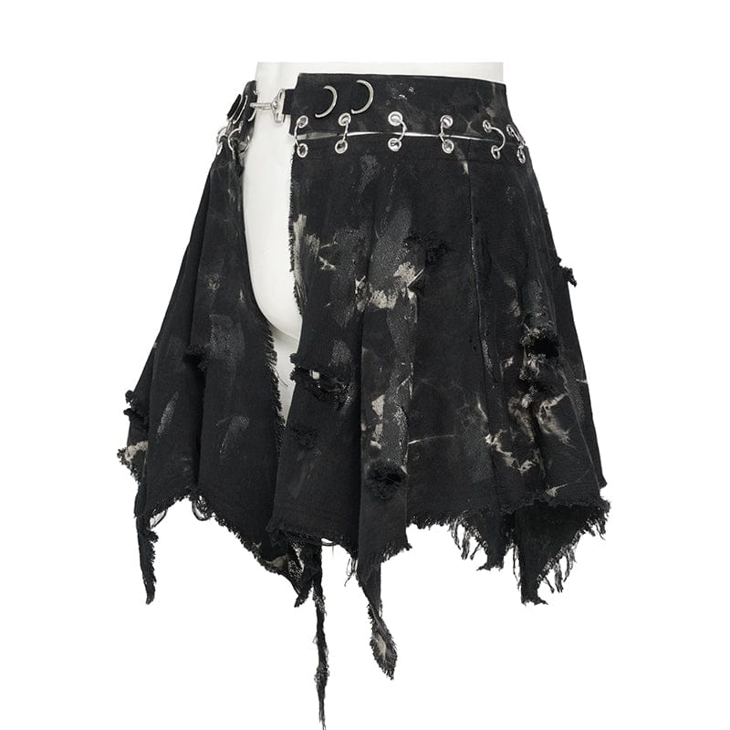 DEVIL FASHION Men's Punk Irregular Ripped Unedged Skirt