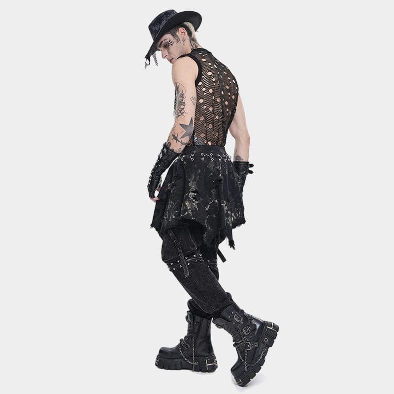 DEVIL FASHION Men's Punk Irregular Ripped Unedged Skirt