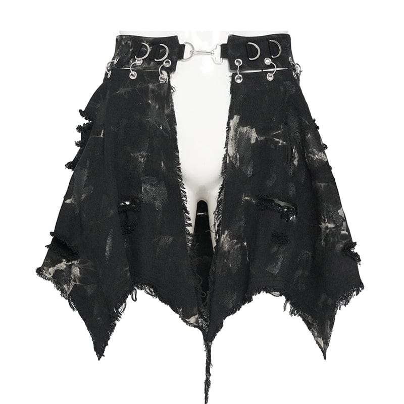 DEVIL FASHION Men's Punk Irregular Ripped Unedged Skirt