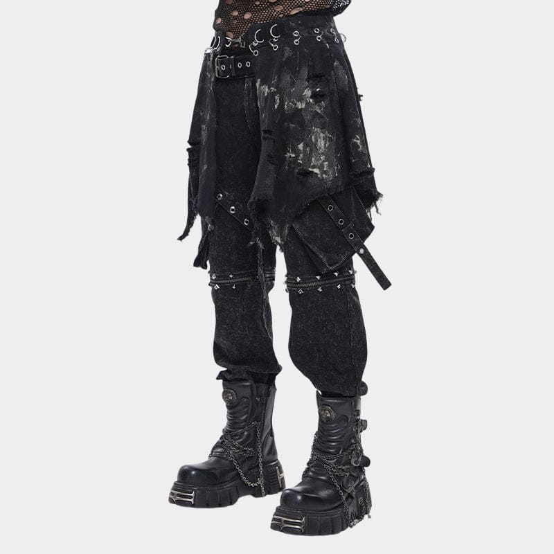 DEVIL FASHION Men's Punk Irregular Ripped Unedged Skirt