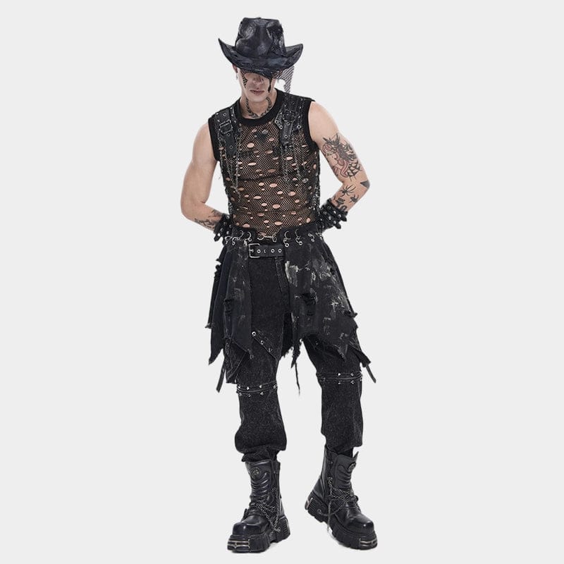 DEVIL FASHION Men's Punk Irregular Ripped Unedged Skirt