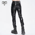 DEVIL FASHION Men's Punk Lace-up Patent Leather Pants