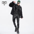 DEVIL FASHION Men's Punk Lace-up Patent Leather Pants
