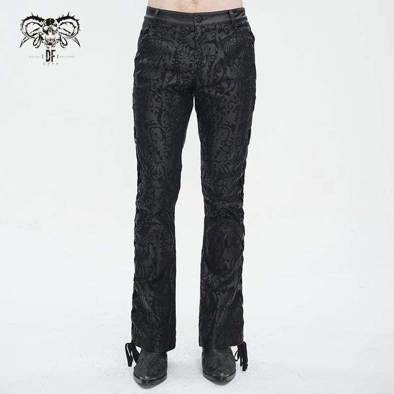 DEVIL FASHION Men's Punk Lace-up Totem Printed Flared Pants