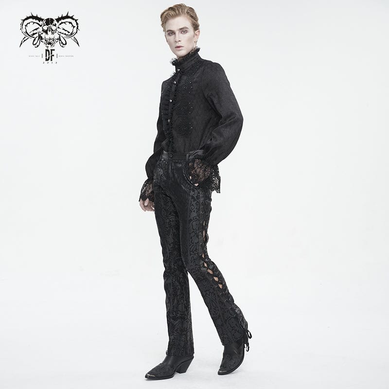 DEVIL FASHION Men's Punk Lace-up Totem Printed Flared Pants