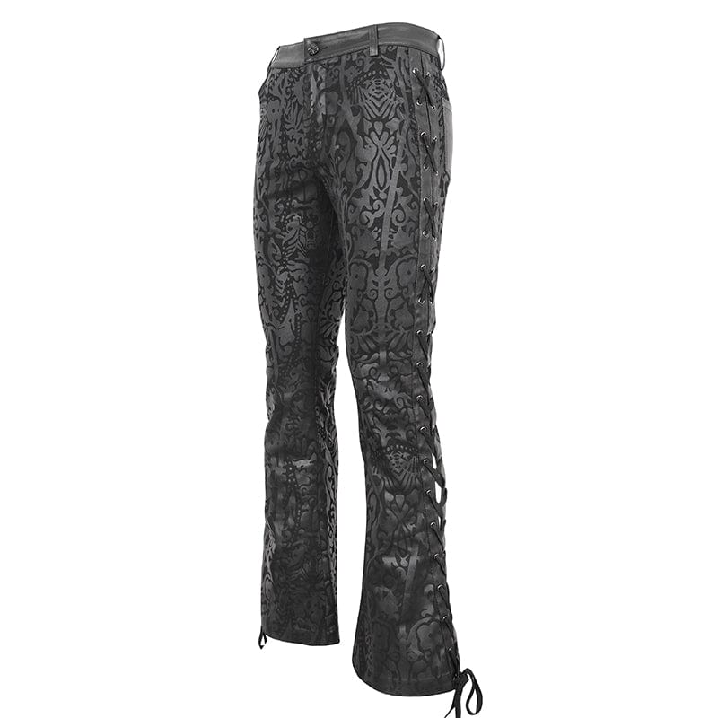 DEVIL FASHION Men's Punk Lace-up Totem Printed Flared Pants
