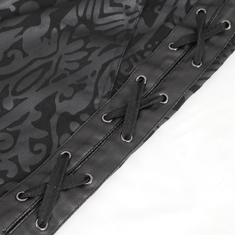 DEVIL FASHION Men's Punk Lace-up Totem Printed Flared Pants