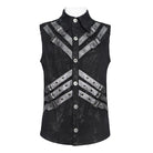 DEVIL FASHION Men's Punk Layered Buckle-up Straps Turn-down Collar Top