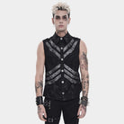 DEVIL FASHION Men's Punk Layered Buckle-up Straps Turn-down Collar Top
