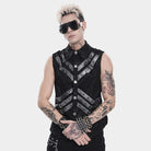 DEVIL FASHION Men's Punk Layered Buckle-up Straps Turn-down Collar Top