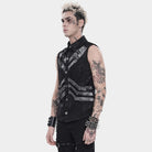 DEVIL FASHION Men's Punk Layered Buckle-up Straps Turn-down Collar Top