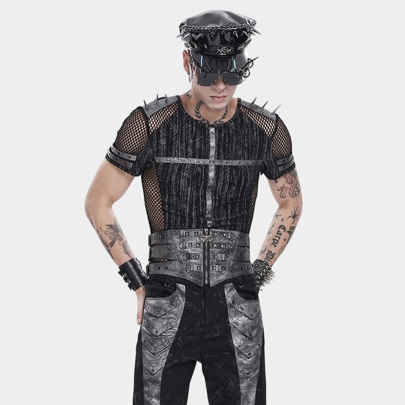 DEVIL FASHION Men's Punk Layered Rivets Zip  Girdle