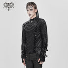 DEVIL FASHION Men's Punk Mesh Splice Lace-up Chained Shirt