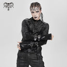 DEVIL FASHION Men's Punk Mesh Splice Lace-up Chained Shirt