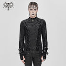 DEVIL FASHION Men's Punk Mesh Splice Lace-up Chained Shirt