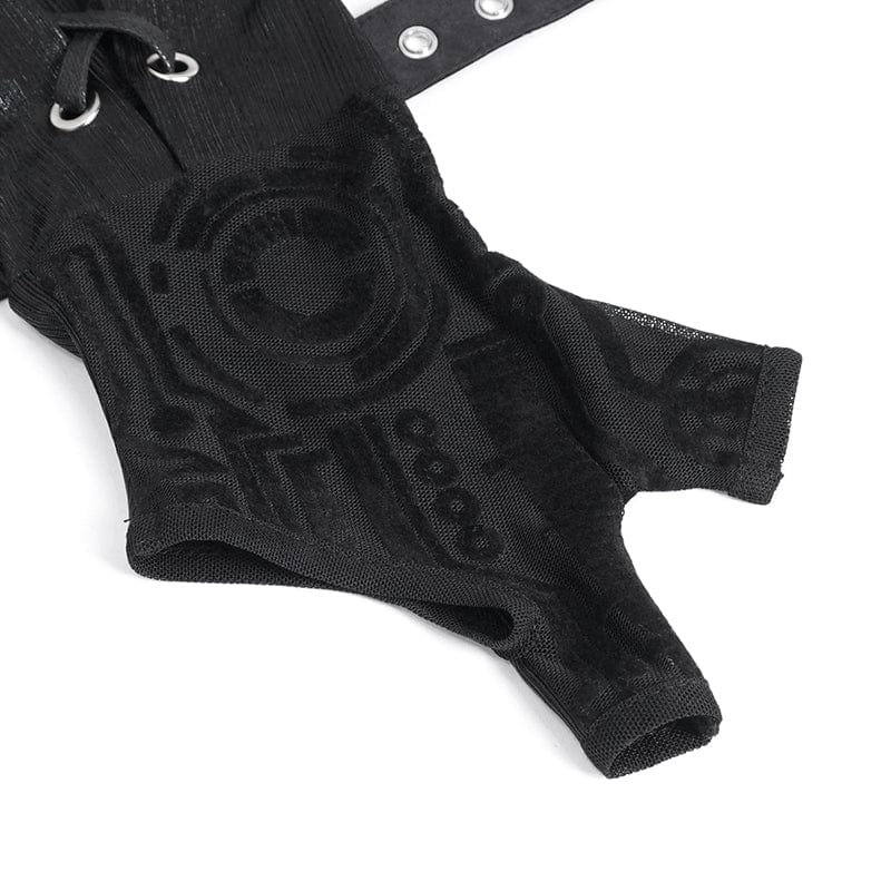 DEVIL FASHION Men's Punk Mesh Splice Lace-up Gloves Fingerless Gloves