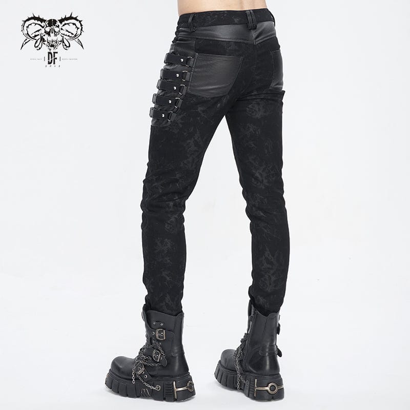 DEVIL FASHION Men's Punk Multi-buckle Distressed Pants