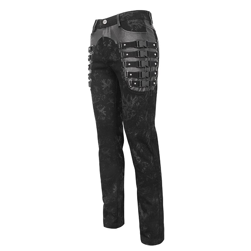 DEVIL FASHION Men's Punk Multi-buckle Distressed Pants