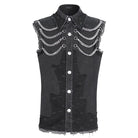 DEVIL FASHION Men's Punk Multi-chain Distressed Vest