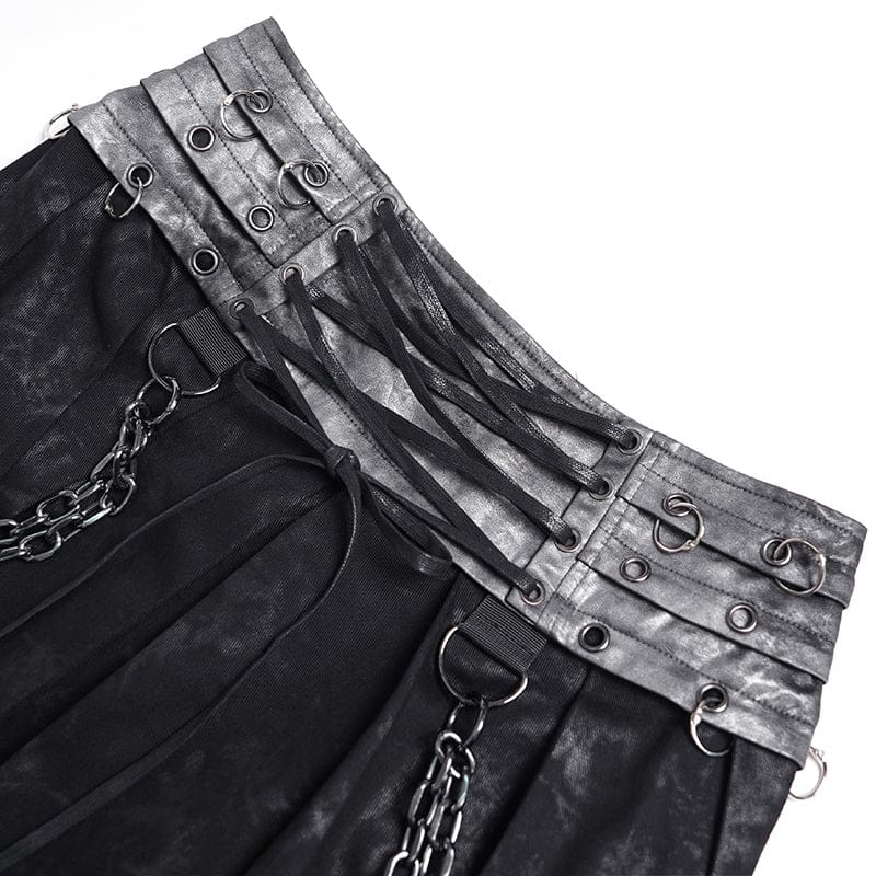 DEVIL FASHION Men's Punk Rings Chains Zip Pleated Skirt