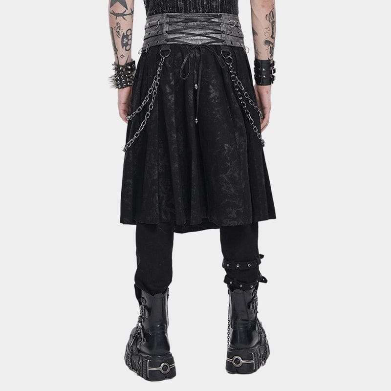 DEVIL FASHION Men's Punk Rings Chains Zip Pleated Skirt