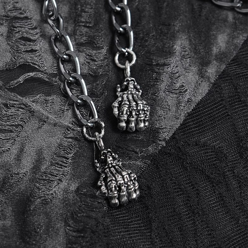 DEVIL FASHION Men's Punk Ripped Chained Hoodie