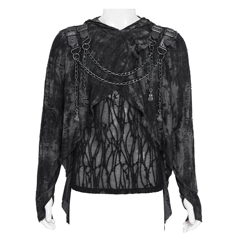 DEVIL FASHION Men's Punk Ripped Chained Hoodie