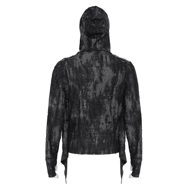 DEVIL FASHION Men's Punk Ripped Chained Hoodie