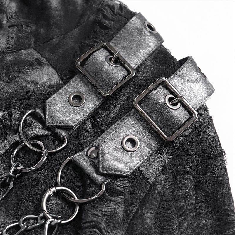 DEVIL FASHION Men's Punk Ripped Chained Hoodie