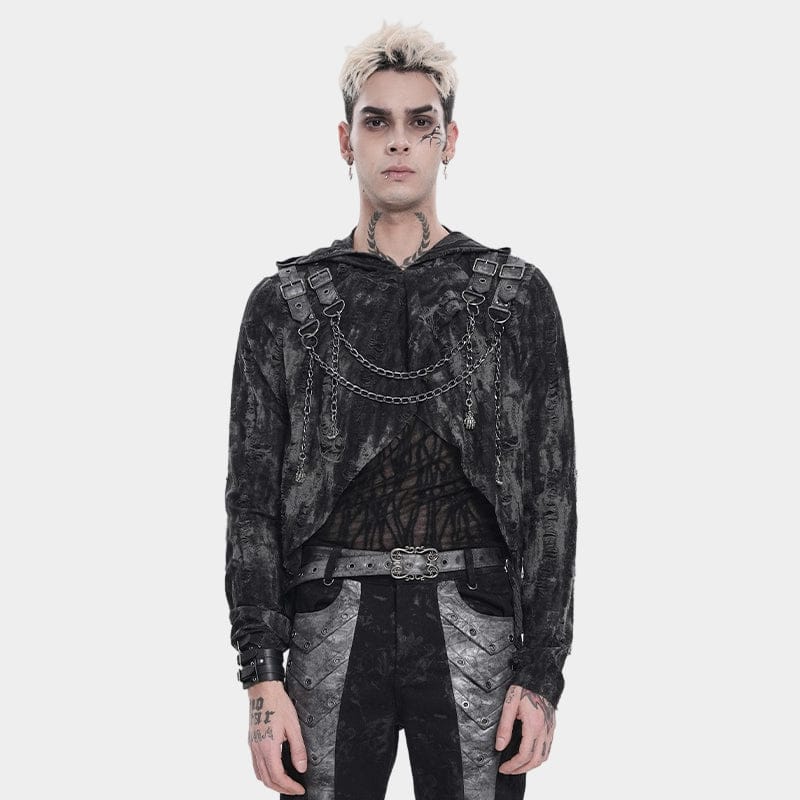 DEVIL FASHION Men's Punk Ripped Chained Hoodie