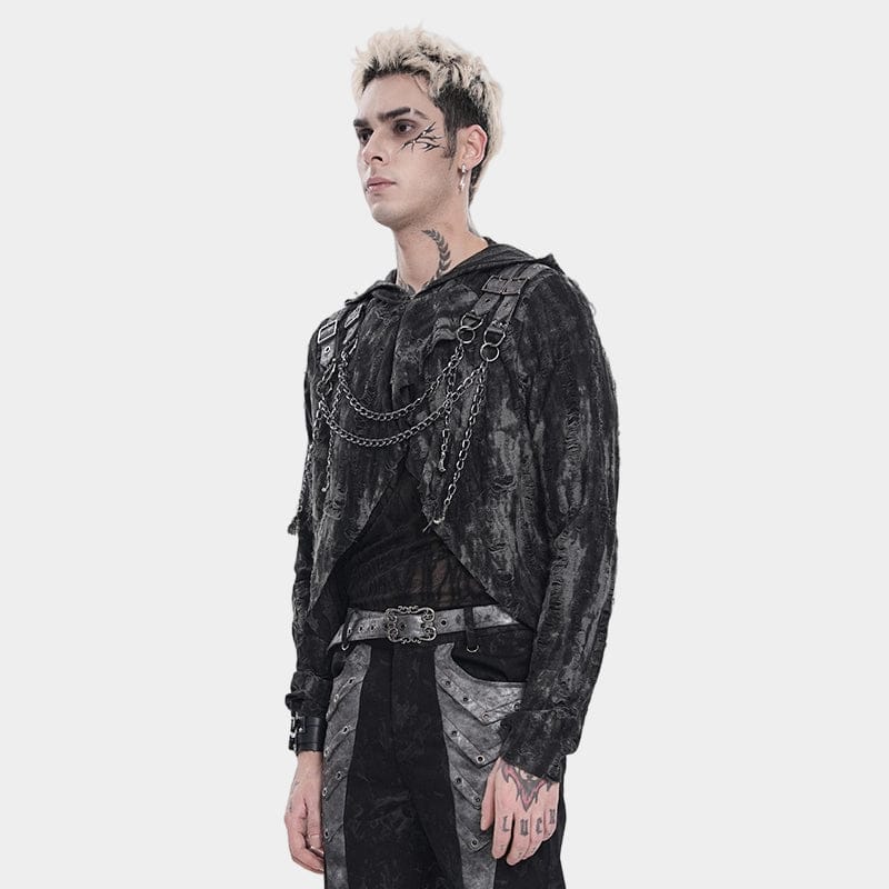 DEVIL FASHION Men's Punk Ripped Chained Hoodie