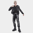 DEVIL FASHION Men's Punk Ripped Chained Hoodie